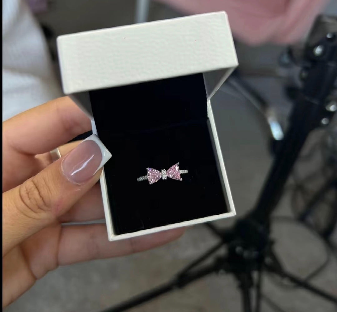 Sterling silver pink bow ring